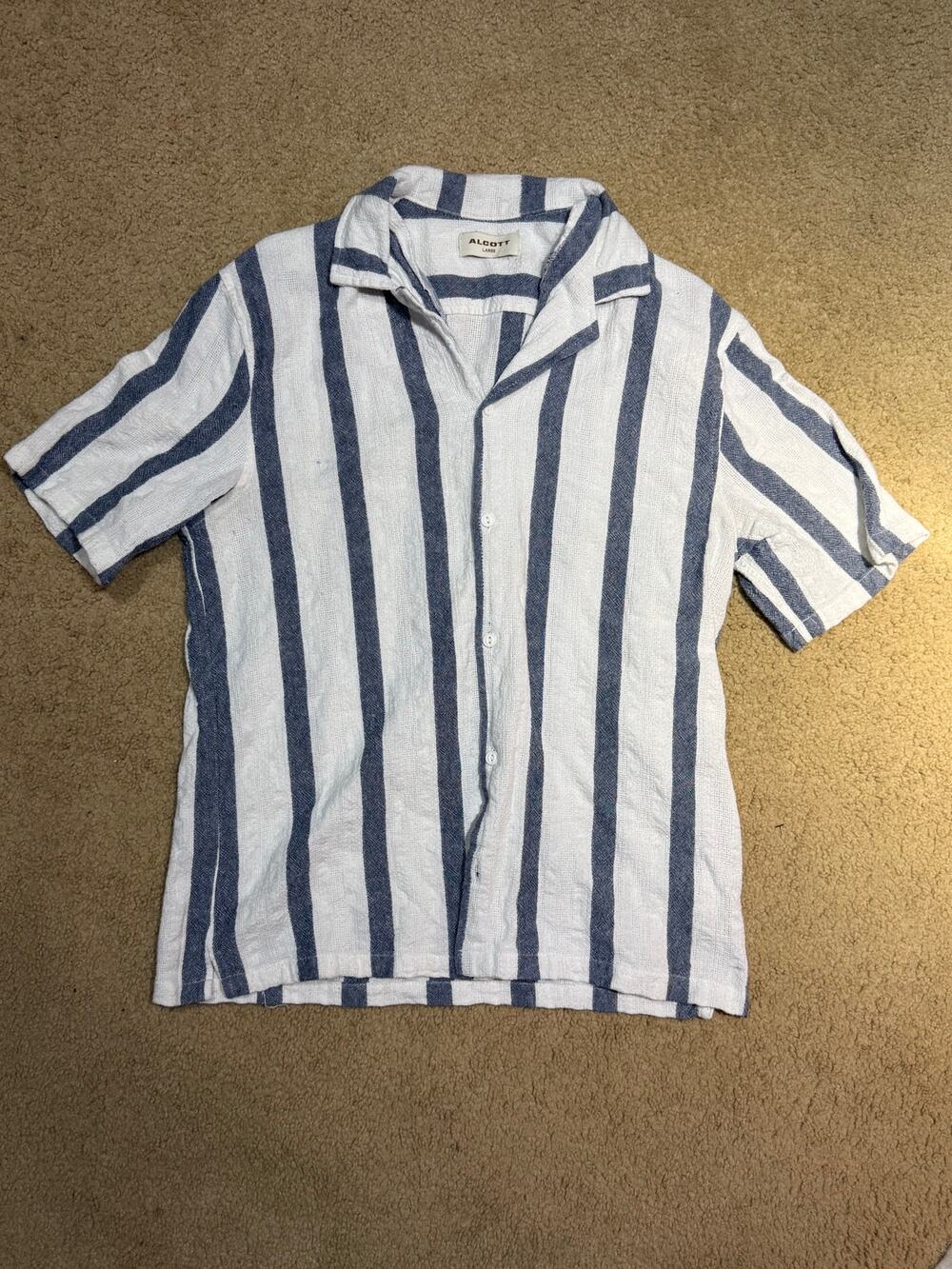 Alcott Striped Camp Collar Short Sleeve Button-Down Shirt (Blue / White)